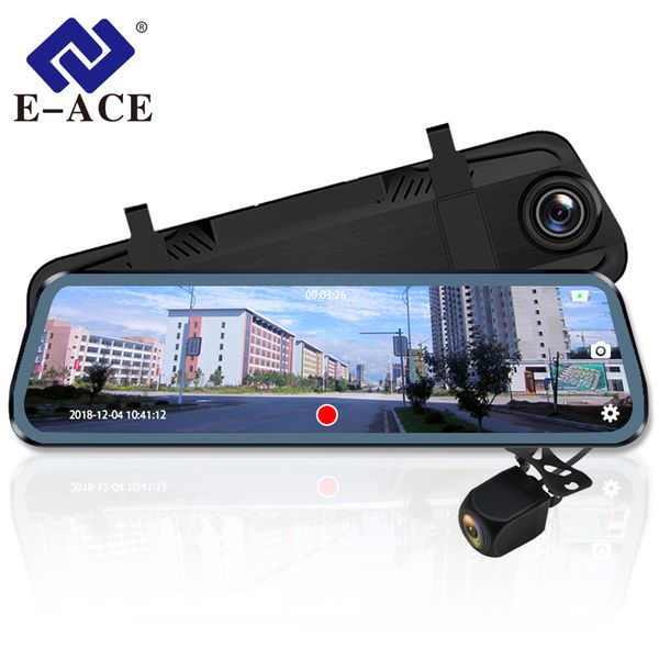

e-ace a20 car dvr dash cam 10 inch streaming rearview mirror 1080p video recorder auto registrar dual lens with rear view camera