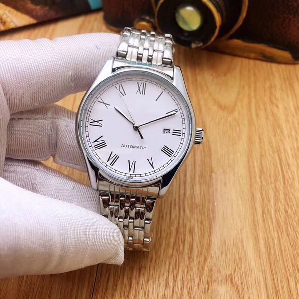

brand designer men watches fashion 40mm luxury leather or stainless steel band mechanical automatic movement self-wind mens gold watch for m, Slivery;brown