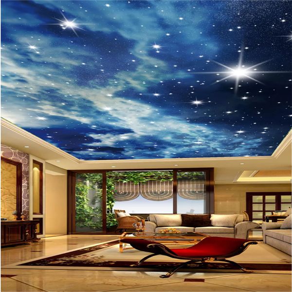 Custom Photo Wallpaper Starry Sky Clouds Stars Ceiling Wallpaper
