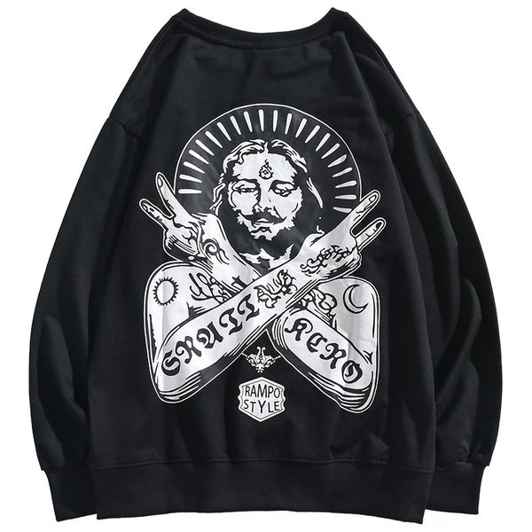 

3 colors hip hop jesus god print skateboard hoodies pullover sweatshirt streetwear men fashion casual, Black