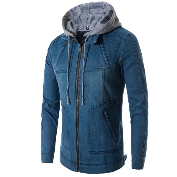 

new arrive 2018 spring and autumn influx of men casual denim jacket thin denim zipper tie jacket thin hooded male single color, Black;brown