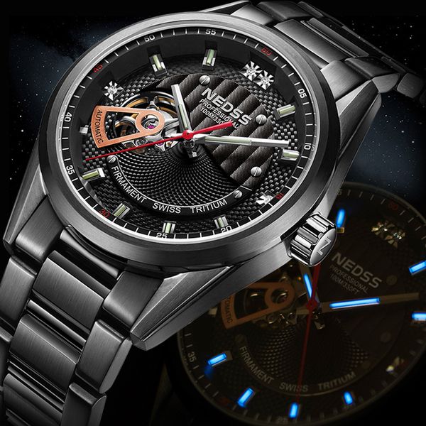 

2019 mens watches limited edition nh35 automatic watch swiss tritium luminous skeleton watch sapphire crystal 10bar waterproof, Slivery;brown