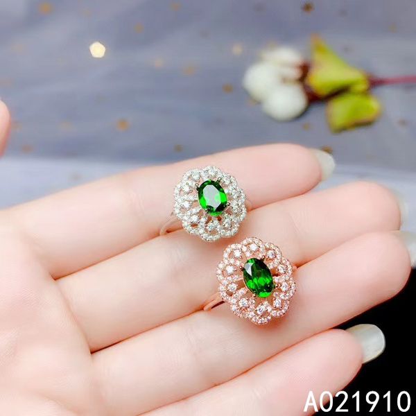 

kjjeaxcmy boutique jewelry 925 sterling silver inlaid natural diopside gemstone female ring support detection noble popular, Golden;silver