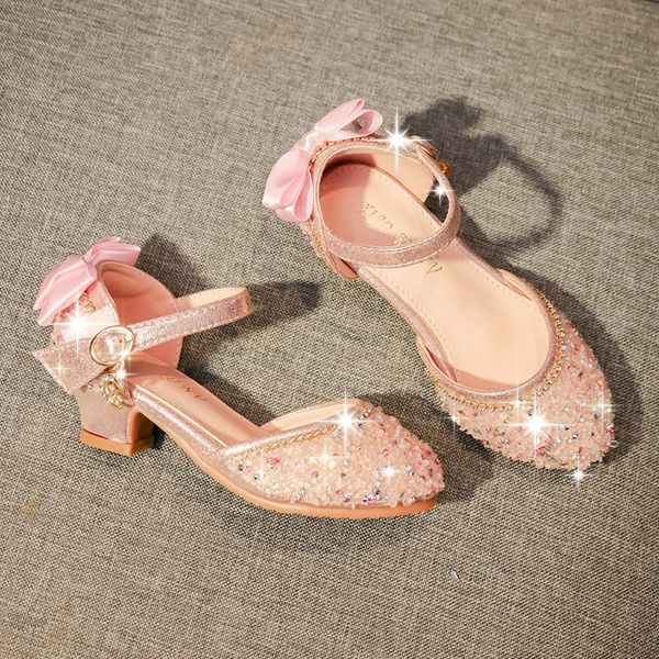 

children bowtie princess sandals rhinestone sequins girls kids leather soft bottom beach shoes 3  5 6 7 8 9 10 11 years, Black;red