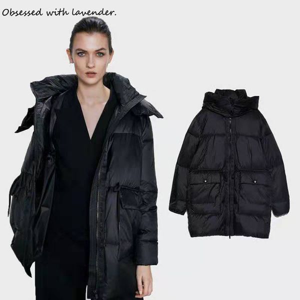 

obsessed with lavender.new ladies hooded waterproof cotton-padded jacket long coat black