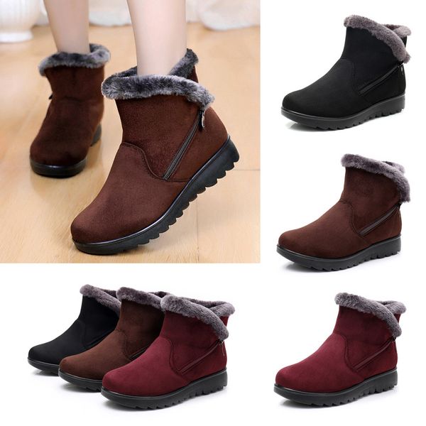 

women's ladies winter ankle short snow boots fur footwear warm shoes, Black
