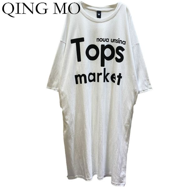 

qing mo black white grey women letter printed dress 2020 women plus size slim dress female round neck short sleeve zqy3610, Black;gray