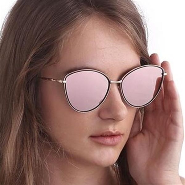 

pink cat eye sunglasses women mirror coating sun glasses fashion lady vintage glasses female triangle retro oculos feminino, White;black