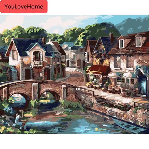 

раскраска по номерам городской пейзаж рисунок на холсте ручная роспись арт подарок diy масляная живопись наборы картина домашнего декора
