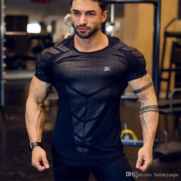 

men summer elastic gym ins fashion plaid pattern teenagers t-shirts outdoor jogging sports tee apparel
