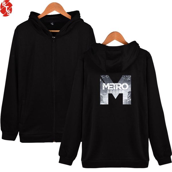 

metro exodus zipper hoodies women/men fashion pritned long sleeve hooded sweatshirts 2019 casual streetwear clothes, Black