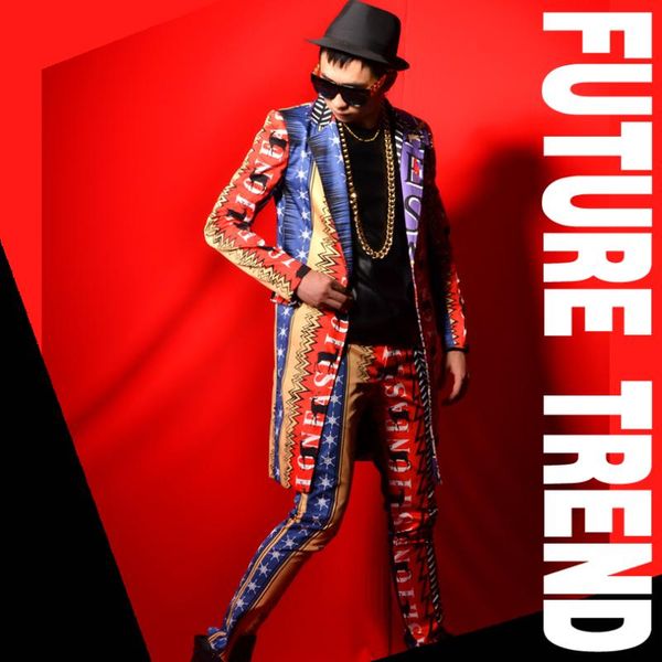 

m-6xl nightclub male singer dsdj stage color mid-length suit big-name bar costumes rock costumes trendy new male, White;black