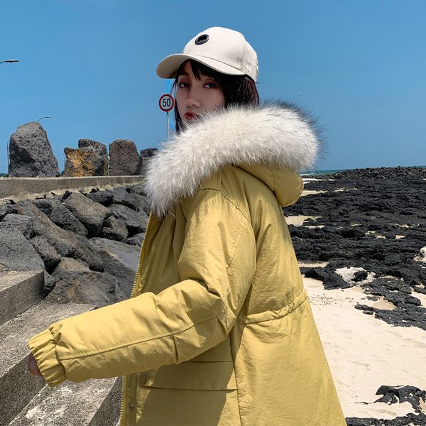 

winter loose coat cotton girls long fund student 2019 easy east gate overknee cotton-padded clothes cotton-padded jacket woman, Black
