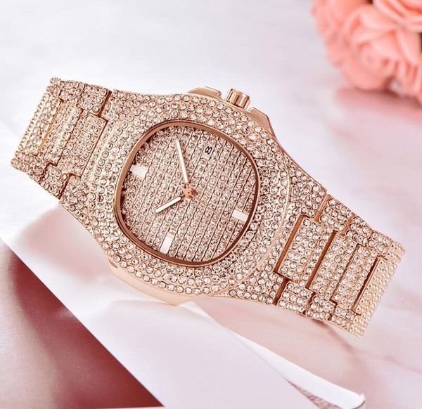 

Мужские часы Luxury Full Steel Rhinestone Dourado Кварцевые наручные часы Модные бриллиантовые часы Montres de Marque de Luxe