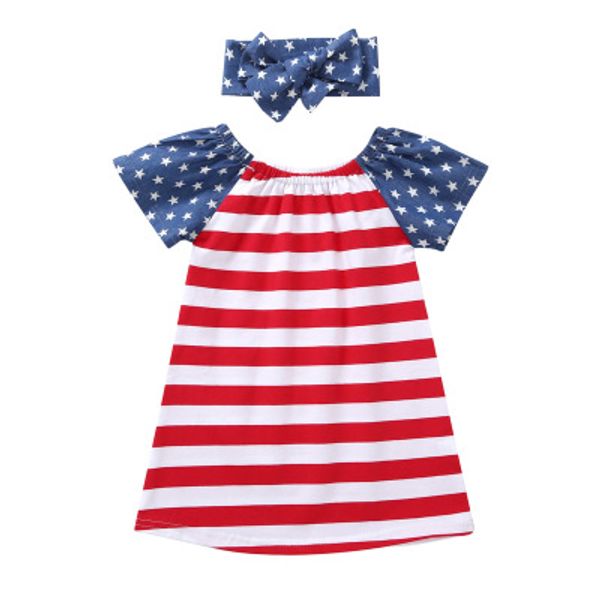 2019 Summer Hot Style Independence Day Dress Foulard per neonate con abito vestito dolce Abbigliamento per bambini di alta qualità