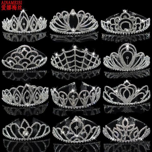 

ainameisi fashion luxury silver crystal bridal tiaras and crowns comb pageant headbands big crown wedding hair jewelry for women, Golden;white