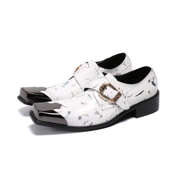 

new arrival fashion mens white formal shoes fashion squared toe trending leather shoes for man metal charm print party shoe stage sl-20, Black