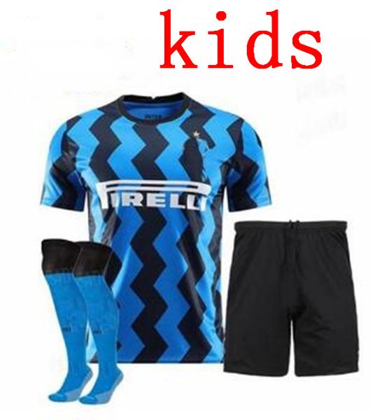 

inter 2020 2021 kids milan soccer jersey kit 20 21 eriksen lukaku lautaro alexis perisic skriniar godÃ­n full set uniforms football shirt, Black