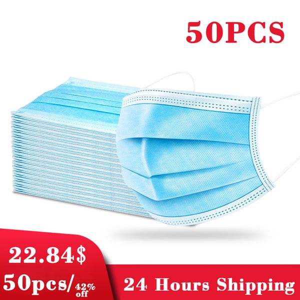 

50pcs/pack disposable mouth 3-layer non-woven antiflu anti-dust earloop face mask