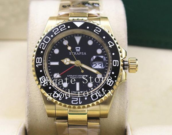 

luxury mens ceramic bezel automatic 2813 gmt ii watch black dial full gold chronometer men luminous date dive 116710 perpetual watches, Slivery;brown