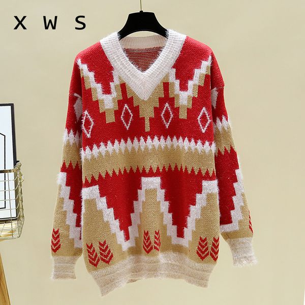 

женщины свитера и пуловеры 2018 джерси шеи вязаная v mujer перемычки harajuku мохер пуловер femme негабаритные chic свитер, White;black