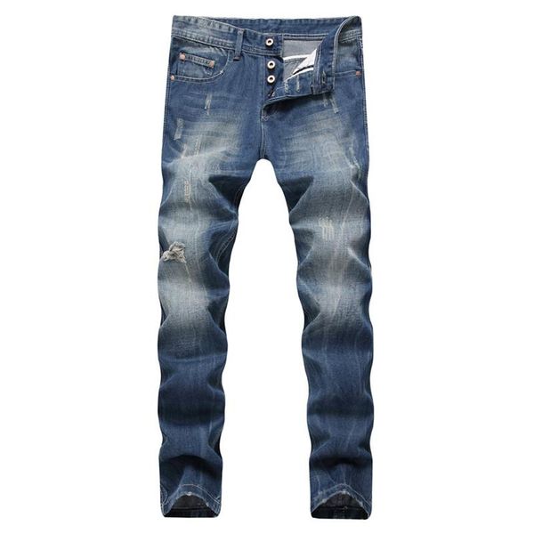 

light blue straight long mens jeans mid waist regular washed zipper fly mens jeans male apparel