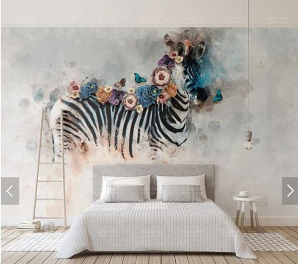 

custom 3d wallpaper,oil painting watercolor zebra flower mural for living room bedroom background wall home decoration paper