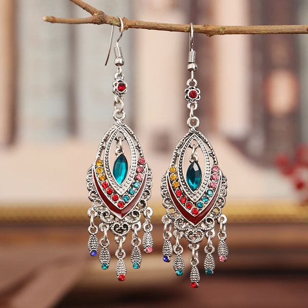 

s1468 bohemian fashion jewelry vintage earrings women's rhinstone hollowed dangle tassels earrings, Golden;silver