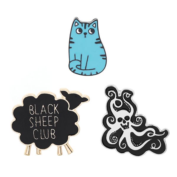 

wholesale cartoon cat little sheep ocs for woemn lovely brooch animal badge enamel pins jewelry clothes bag accessories, Gray