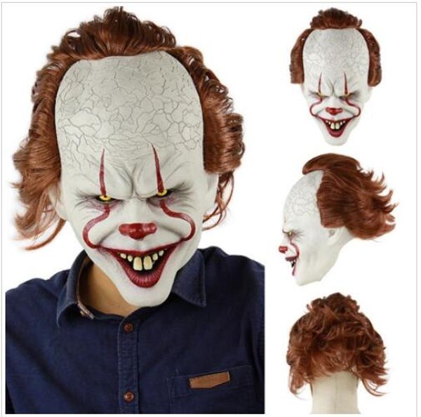 Maschera Joker di Stephen King Film in silicone Full Face Horror Clown Maschera in lattice Maschere per feste di Halloween Orribile Cosplay Prop