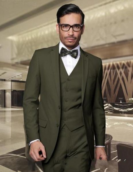 

new olive green groom tuxedos notch lapel two button groomsman wedding dress men formal business prom party suit(jacket+pants+tie+vest) 2087, Black;gray