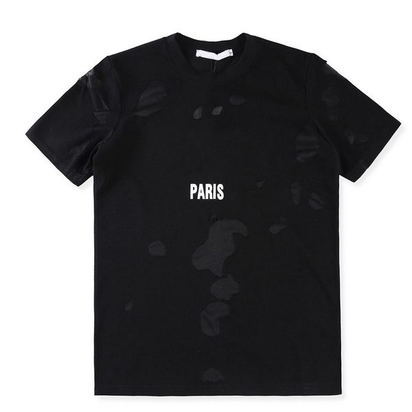 

18ss summer street wear europe paris fashion men big broken hole cotton tshirt casual women tee t-shirt s-2xl, White;black