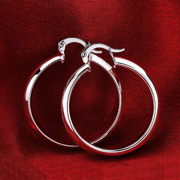 

female hoop earrings 925 silver jewelry 3.4cm simple smooth round circles earrings for women fashion party brinco, Golden;silver