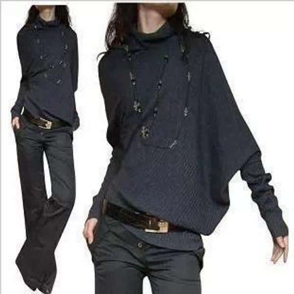 

new high -quality women's fashion shoulder asymmetrical collapse loose pullover sweaters, White;black