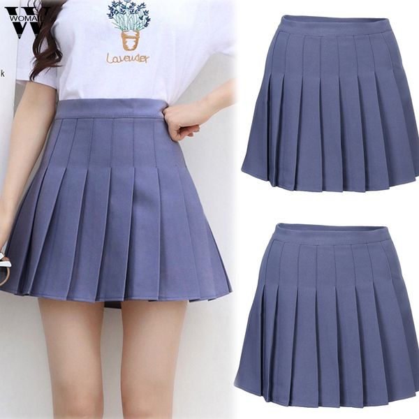 

womail skirts women summer fashion high waist pleated skirt wind cosplay skirt kawaii female mini skirts slim tennis skirt m523, Black