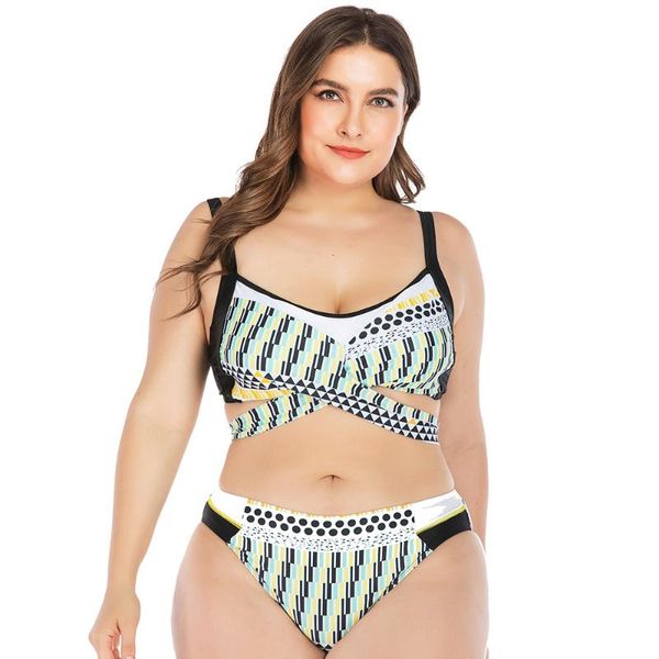 

tankini swimsuit printed bikini set cross maillot 2020 string swimwear plus size bathing suit brazilian may bathers, White;black