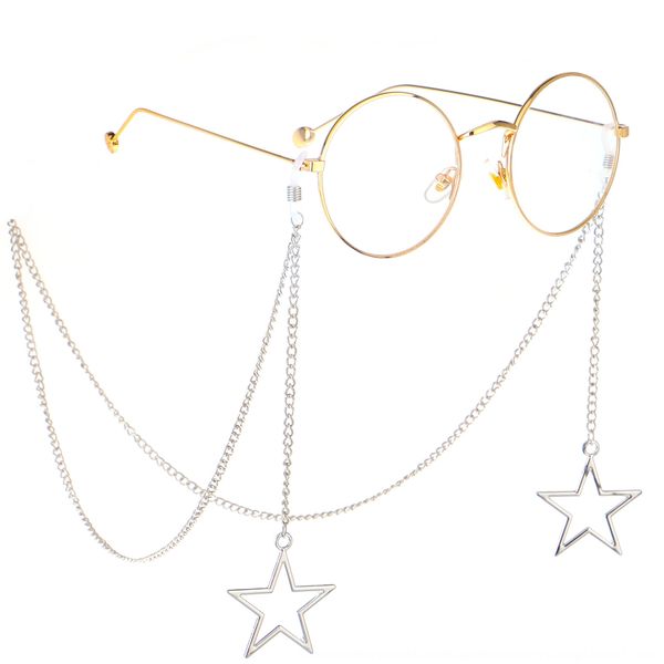 

4z8fc anti-slip popular metal rope silver five-star handmade chain anti-slip popular metal rope silver five-star pendant glasses pendant han