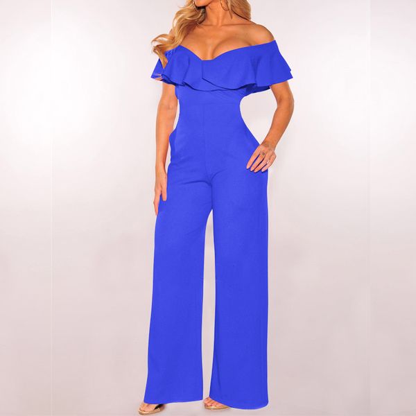 

off shoulder casual women jumpsuit elegant solid stylish jumpsuit layered ruffle high waist jumpsuits female overalls body mujer, Black;white