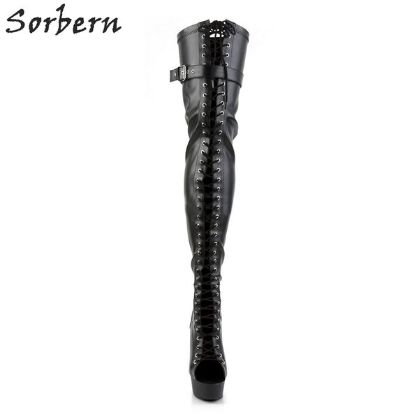 

sorbern fetish high heel boots women custom wide calf fit kinky boots 15cm heels multi colors long women boot shoes, Black