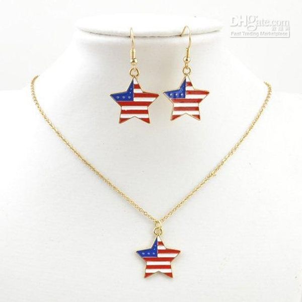 

свободная перевозка груза ювелирных изделий способа повелительниц женщин костюм флага сша звезда ожерелье серьги комплект ювелирных изделий, Silver