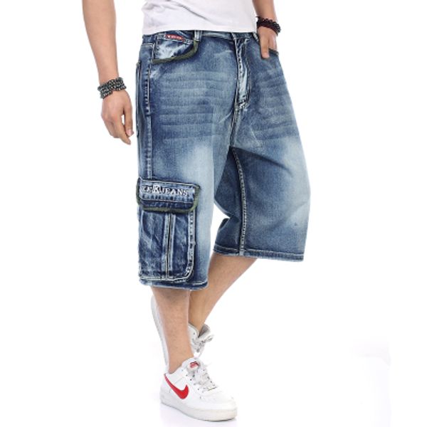 

summer plus size capris hiphop shorts male loose multi-pocket jeans men's clothing ,3xl,4xl,5xl,6xl,big size, Blue