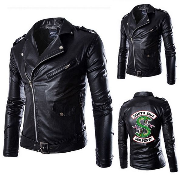 

2019 new autumn men's pu leather riverdale southside serpents jacket for men fitness fashion male suede jacket casual coat, Black
