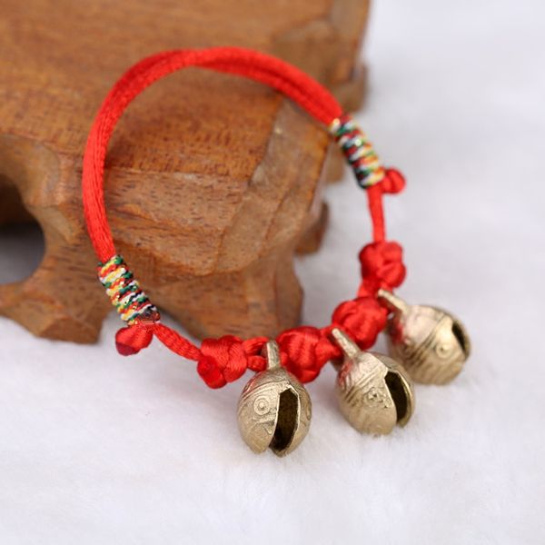 

large small regulation tiger copper bells anklet baby evil multicolored diamond knot baby red rope bracelet anti-shock, Red;blue