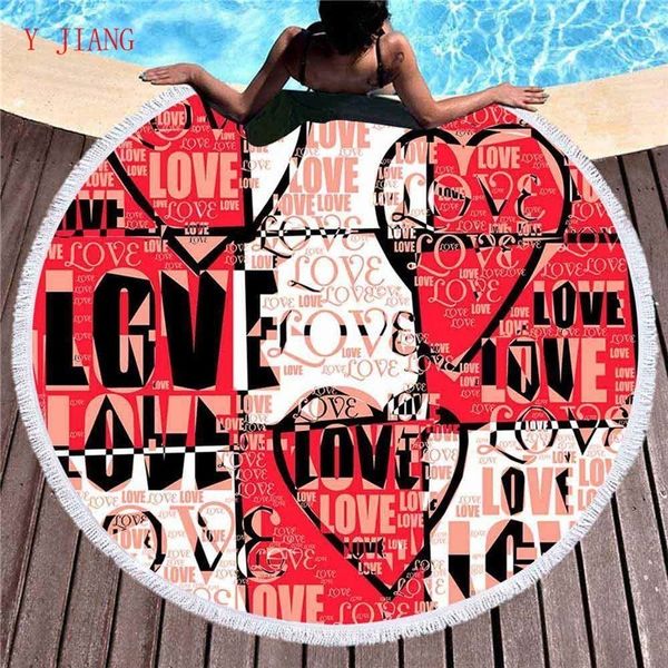 

lion round beach towel with tassels for red love letter microfiber bath towels tapestry yoga mat serviette de bain