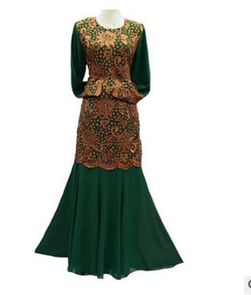 

1pcs/lot middle east dress long lace patchwork muslim dress long sleeve chiffon abaya islamic clothing, Red