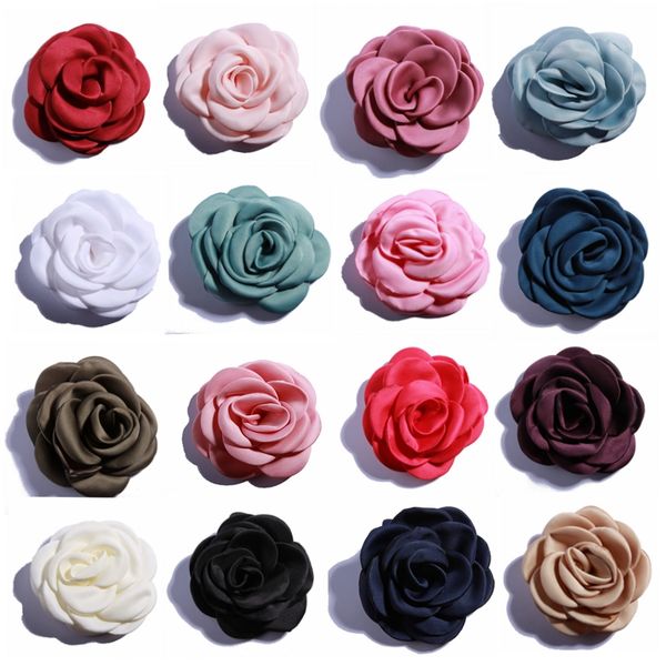 

200pcs 9.5cm newborn big burned eage flower for hair clips rolled rose satin fabric flowers for apparel hair accessories, Slivery;white