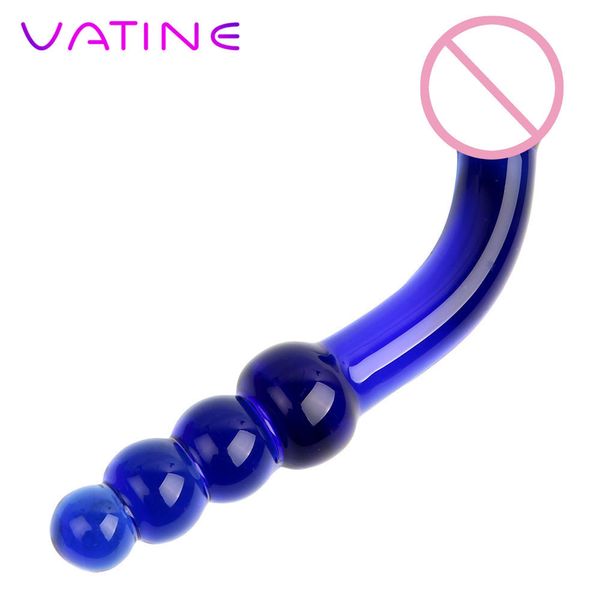 Vatine Butt Plug Crystal Glass Palline anali Masturbatore Dildo Pene finto Stimolazione del punto G Blu Pyrex Giocattoli del sesso Per donne Uomini S627