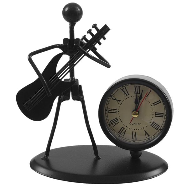 

retro musician of electric guitar model with roman numeral clock artware black