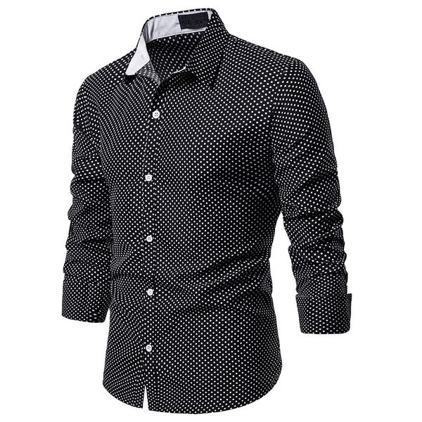 

men's dot button slim fit turn-down collar long sleeve blouse shirt casual shirts male slim shirts regular male 8.13, White;black