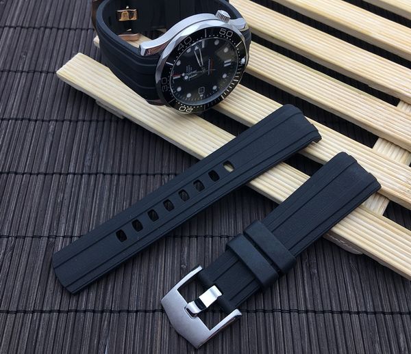 

leather strap for omquality 20mm curved end silicone rubber watch band watchband for meoga strap seamster 300 aqua bracelet terra at150 8900, Black;brown